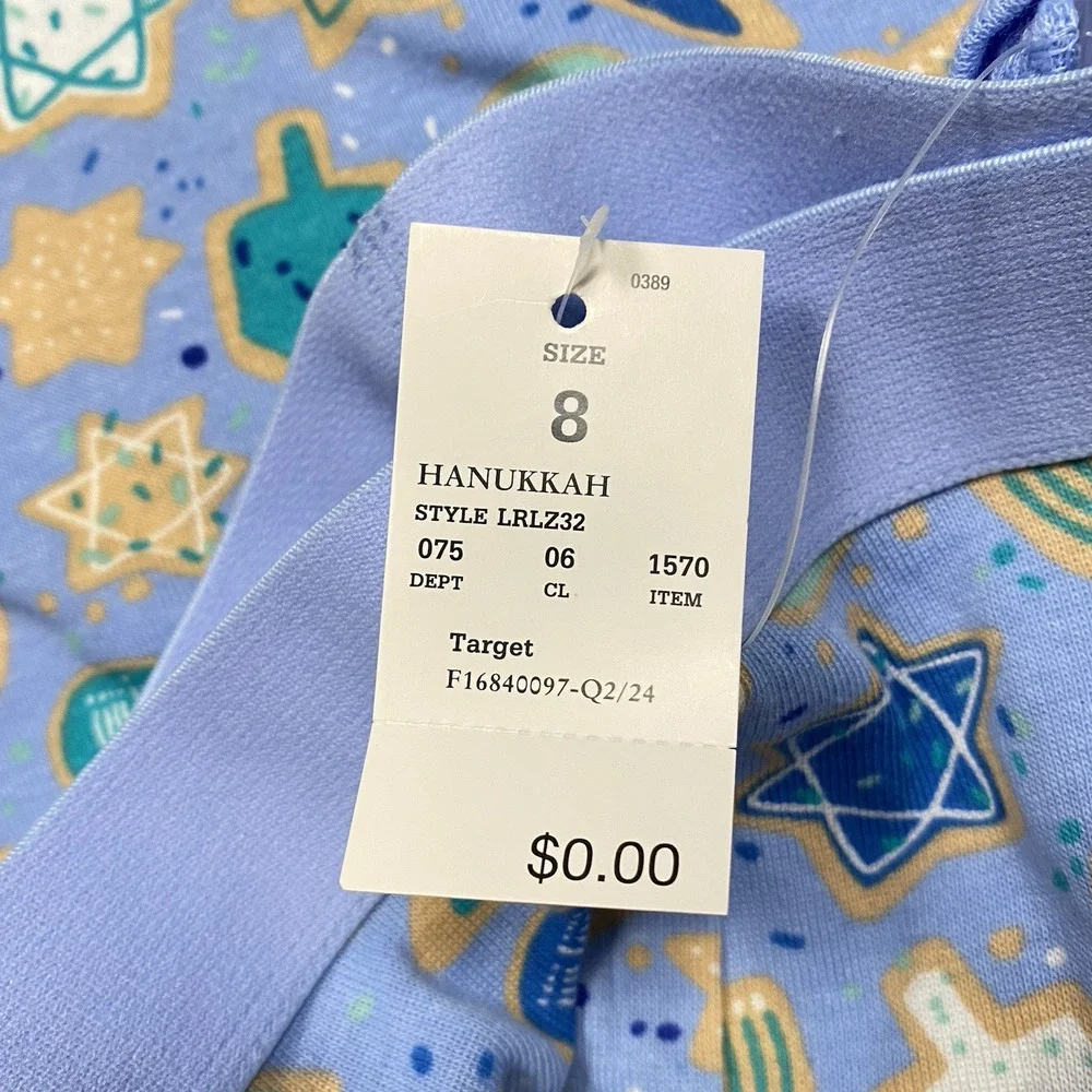 Target Hanukkah Pajama Pants 2 Piece Set Menorah Dreidel Blue Unisex‎ Kids 8